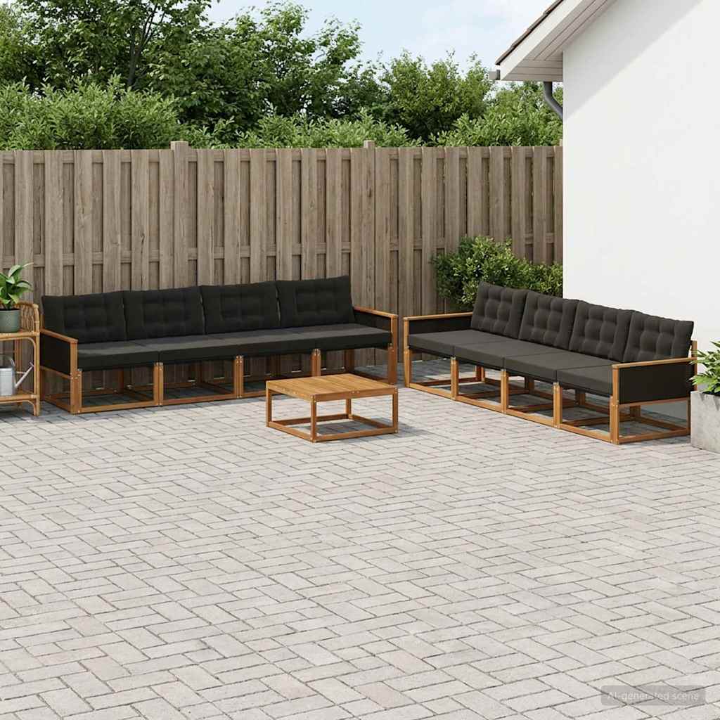 Outdoor-Sofagarnitur mit Kissen 9 pcs Natürlich und Schwarz