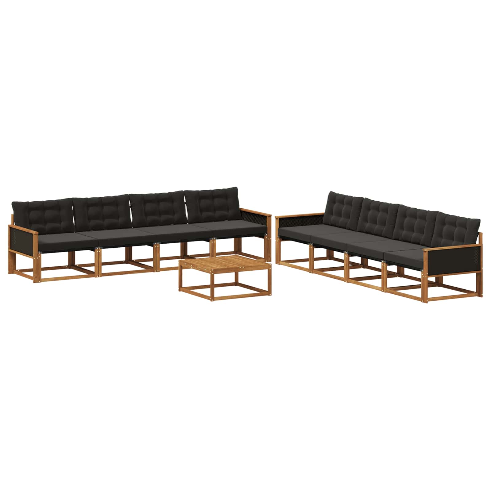 Outdoor-Sofagarnitur mit Kissen 9 pcs Natürlich und Schwarz