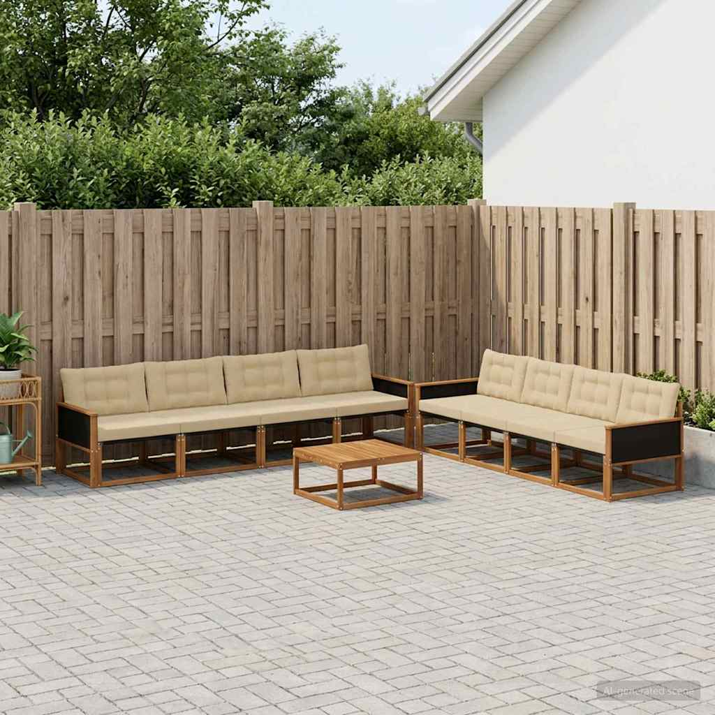 Outdoor-Sofagarnitur mit Kissen 9 pcs Natur und Beige