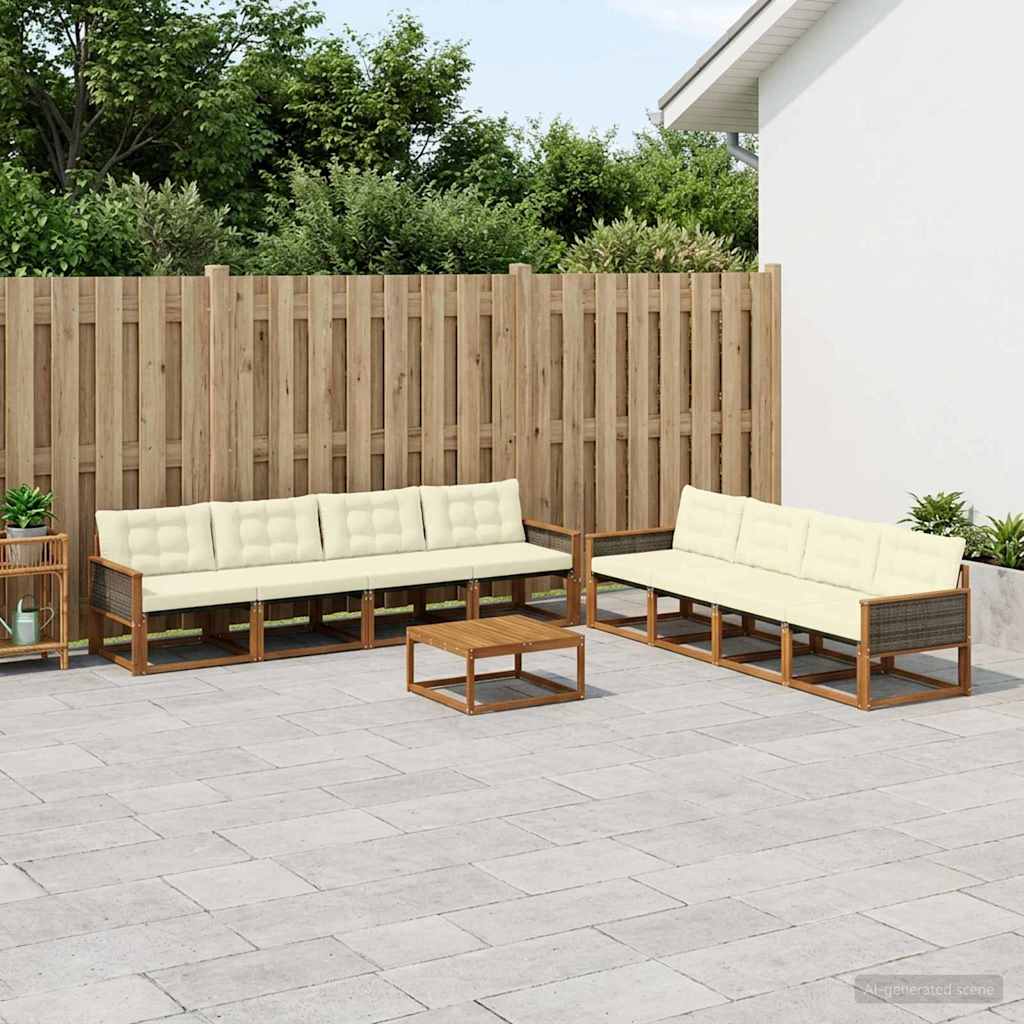 Outdoor-Sofagarnitur mit Kissen 9 pcs Natur und Creme