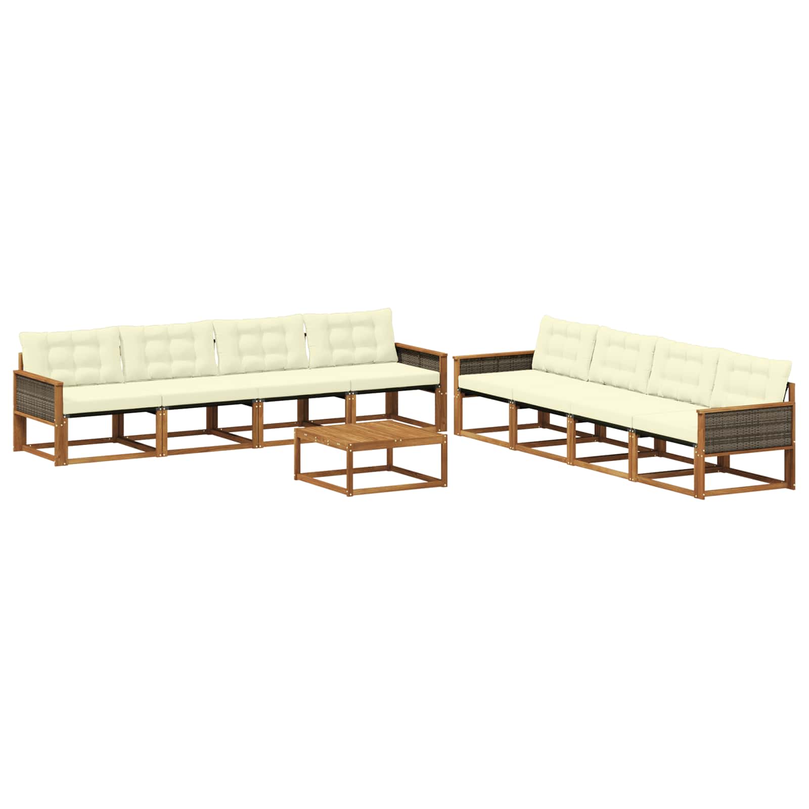 Outdoor-Sofagarnitur mit Kissen 9 pcs Natur und Creme