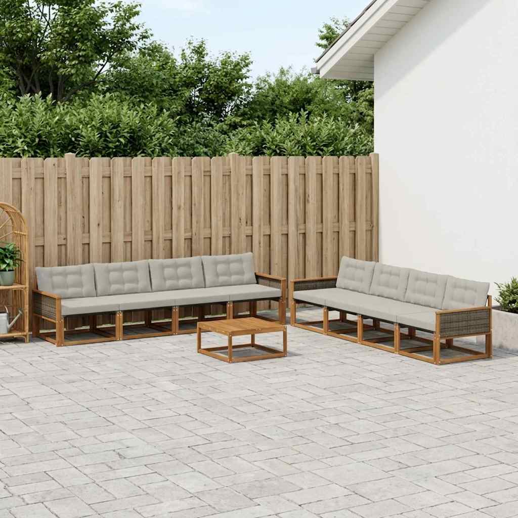 Outdoor-Sofagarnitur mit Kissen 9 pcs Natürlich und Hellgrau
