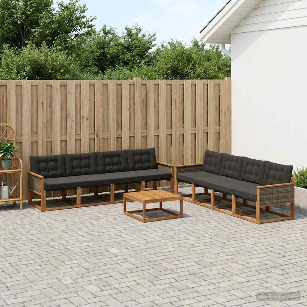 Outdoor-Sofagarnitur mit Kissen 9 pcs Natürlich und Schwarz