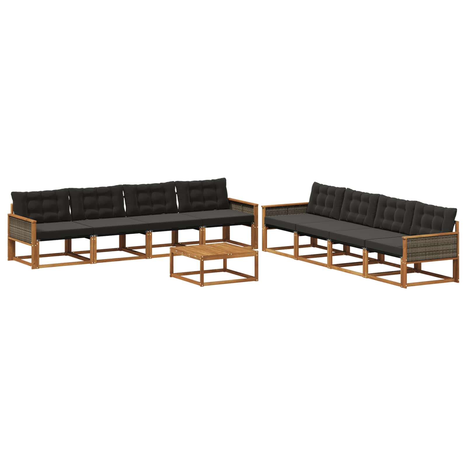 Outdoor-Sofagarnitur mit Kissen 9 pcs Natürlich und Schwarz