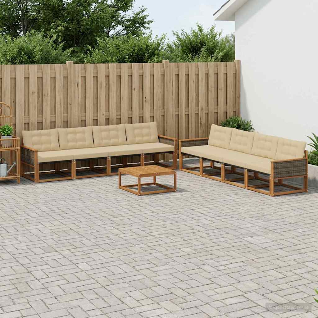 Outdoor-Sofagarnitur mit Kissen 9 pcs Natur und Beige