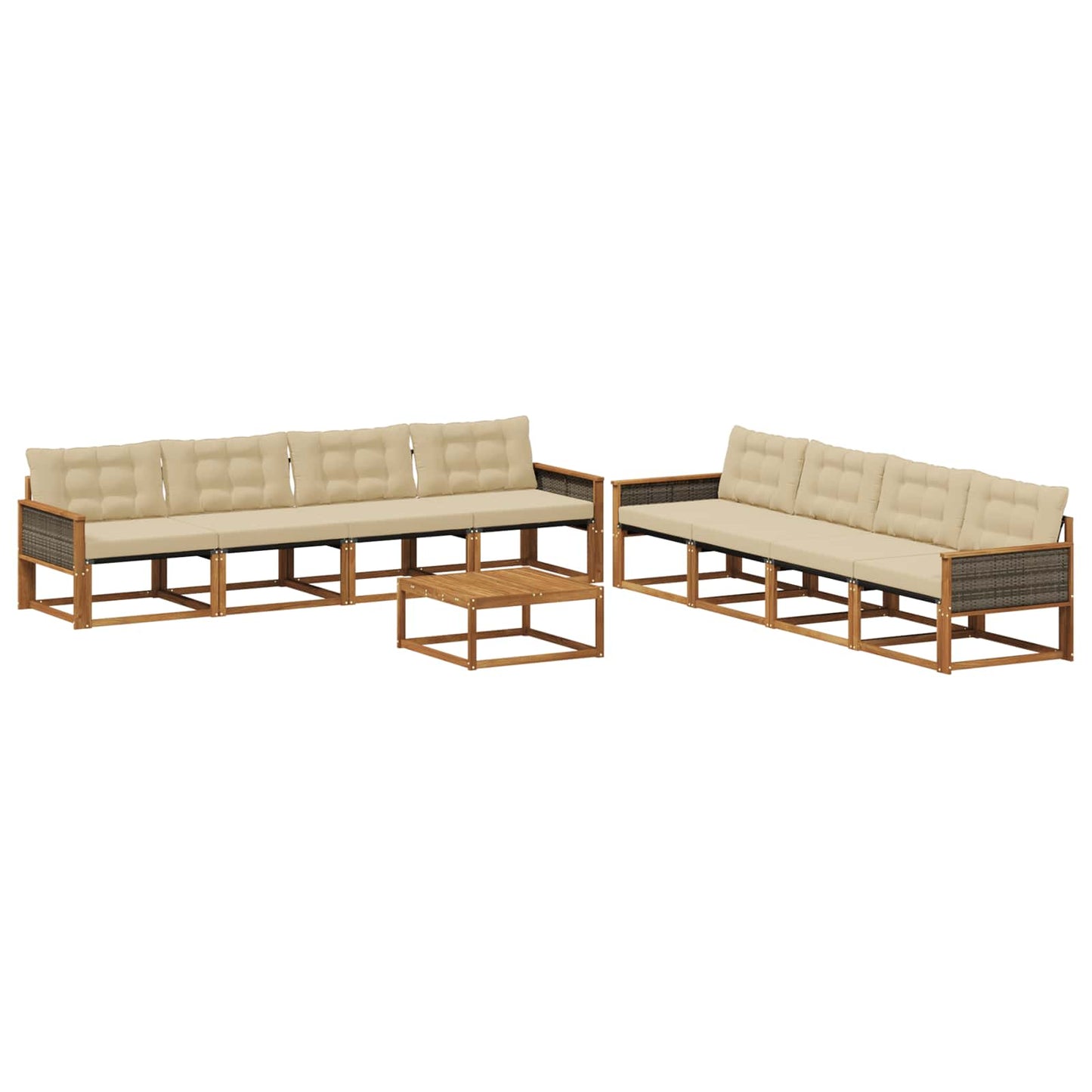 Outdoor-Sofagarnitur mit Kissen 9 pcs Natur und Beige