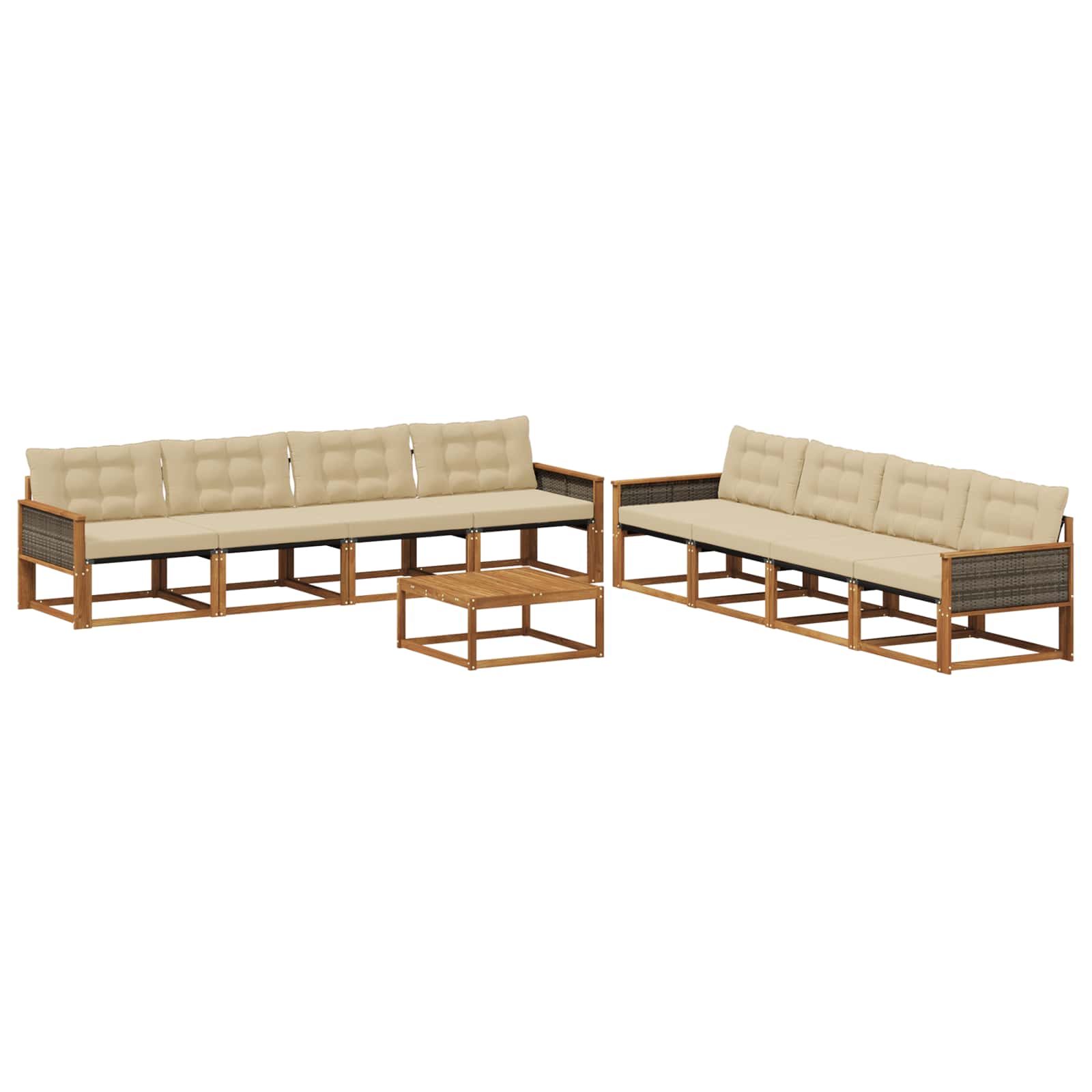 Outdoor-Sofagarnitur mit Kissen 9 pcs Natur und Beige