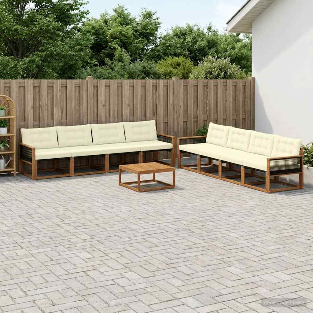 Outdoor-Sofagarnitur mit Kissen 9 pcs Natur und Creme