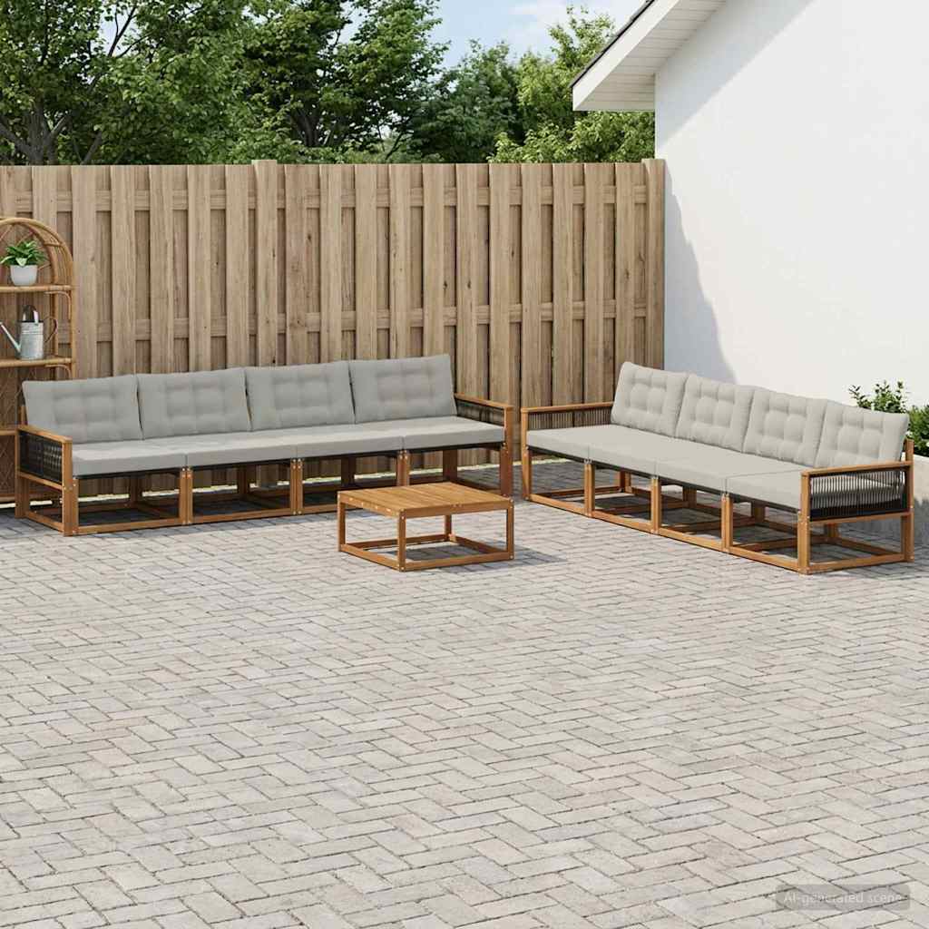 Outdoor-Sofagarnitur mit Kissen 9 pcs Natürlich und Hellgrau