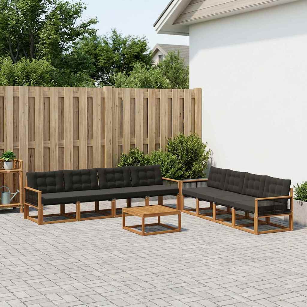 Outdoor-Sofagarnitur mit Kissen 9 pcs Natürlich und Schwarz