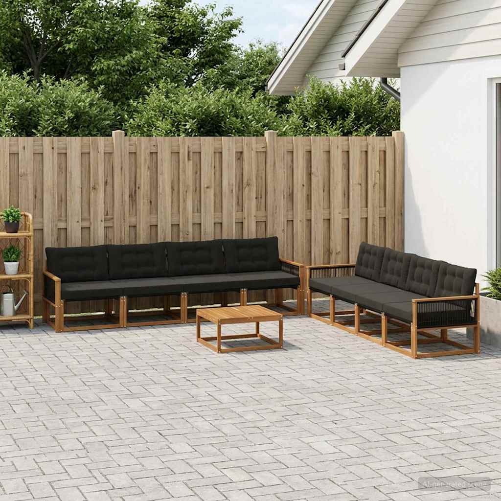 Outdoor-Sofagarnitur mit Kissen 9 pcs Natürlich und Schwarz