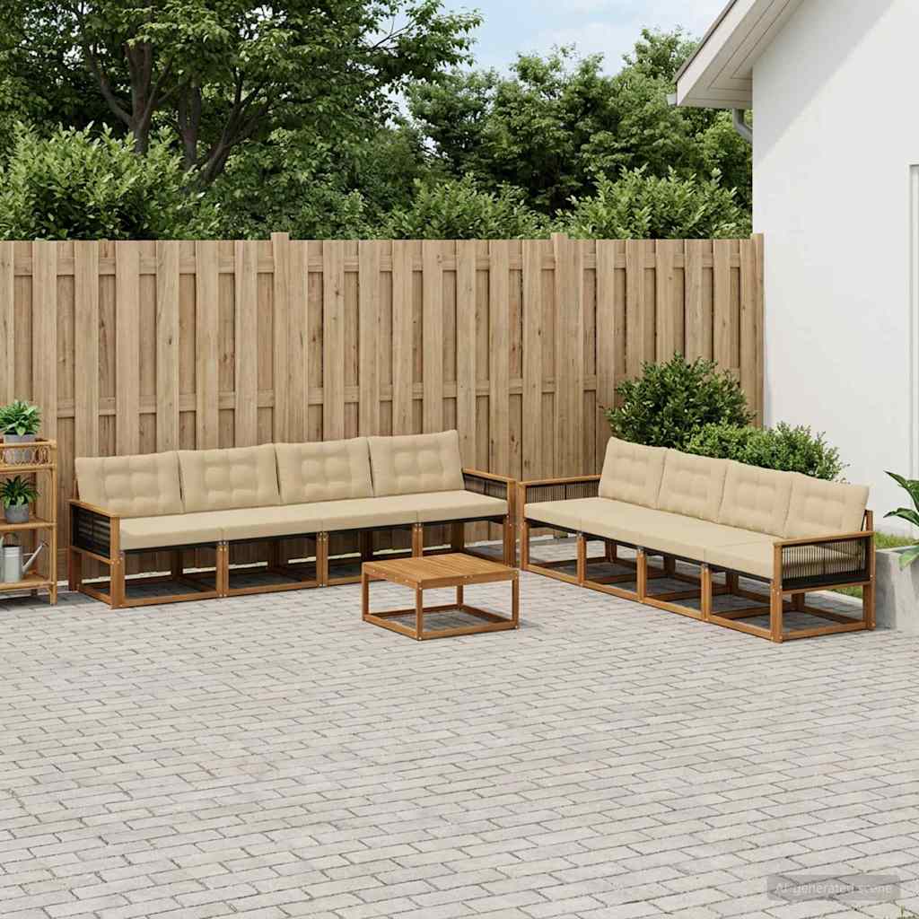 Outdoor-Sofagarnitur mit Kissen 9 pcs Natur und Beige