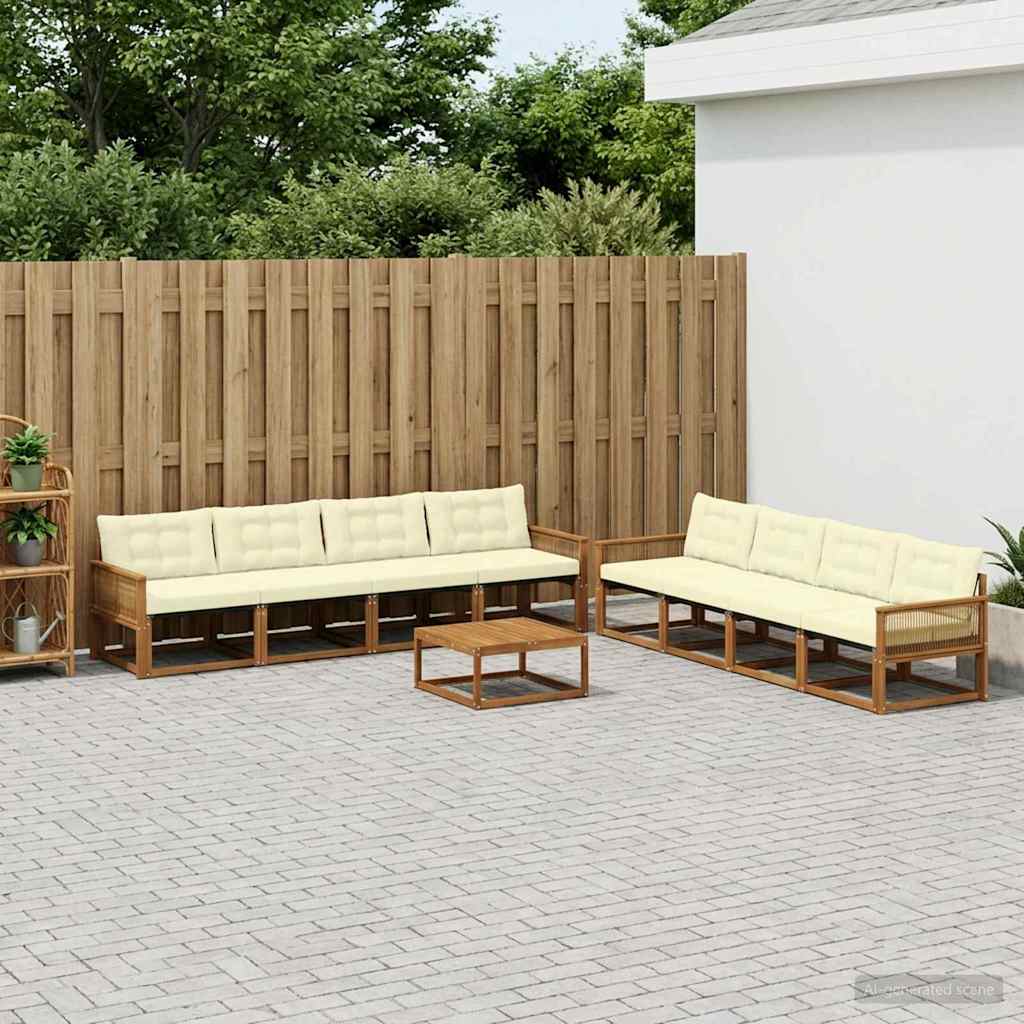 Outdoor-Sofagarnitur mit Kissen 9 pcs Natur und Creme