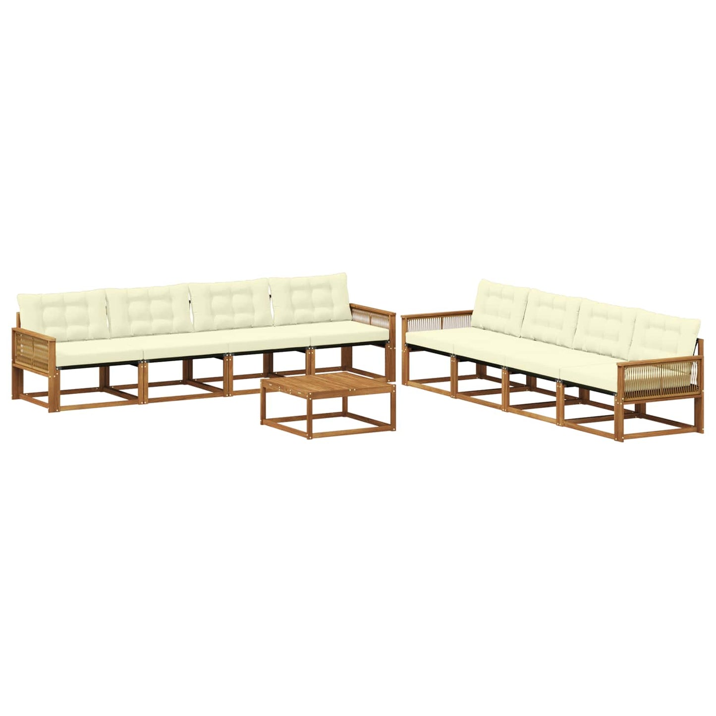 Outdoor-Sofagarnitur mit Kissen 9 pcs Natur und Creme