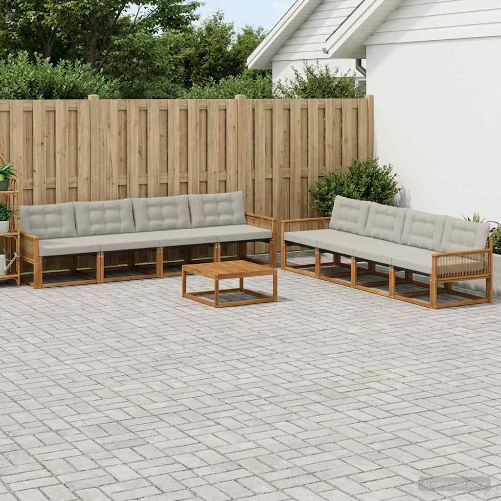 Outdoor-Sofagarnitur mit Kissen 9 pcs Natürlich und Hellgrau