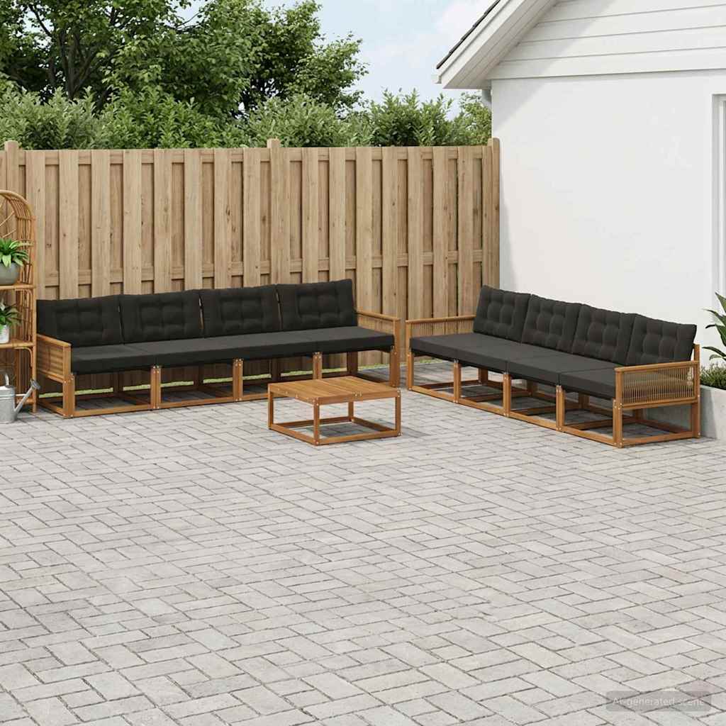 Outdoor-Sofagarnitur mit Kissen 9 pcs Natürlich und Schwarz