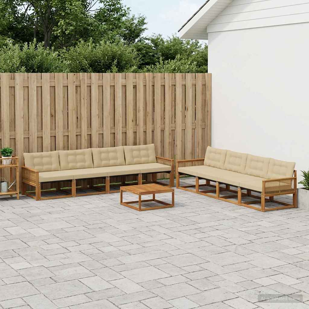 Outdoor-Sofagarnitur mit Kissen 9 pcs Natur und Beige