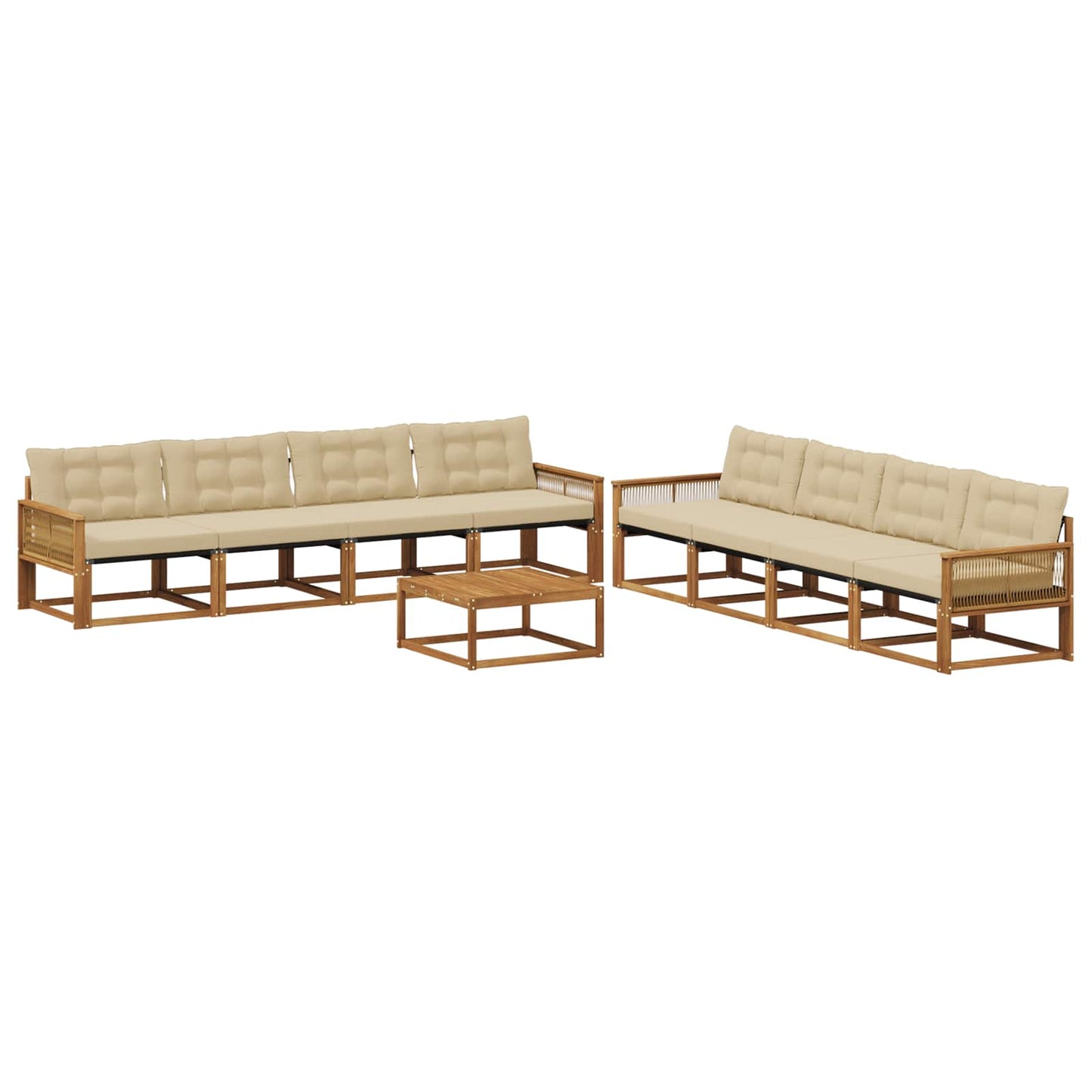 Outdoor-Sofagarnitur mit Kissen 9 pcs Natur und Beige