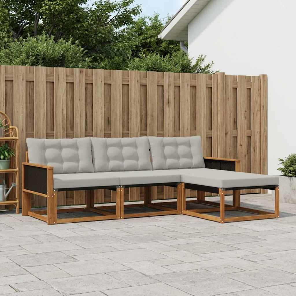 Outdoor-Sofagarnitur mit Kissen 4 pcs Natürlich und Hellgrau