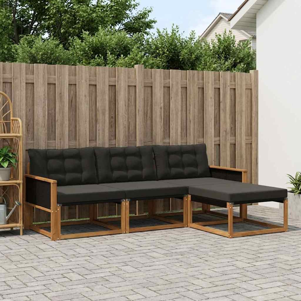 Outdoor-Sofagarnitur 4 stk. Natürlich und Schwarz