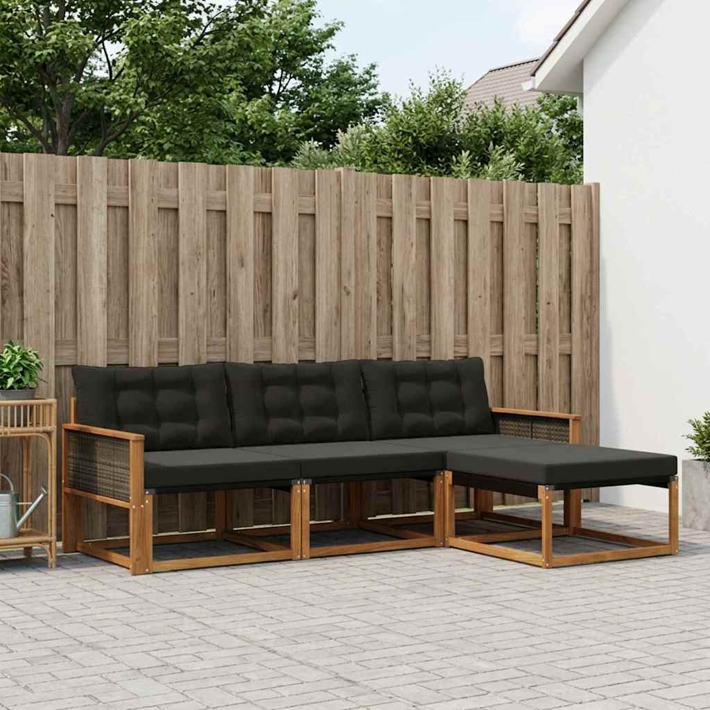 Outdoor-Sofagarnitur 4 stk. Natürlich und Schwarz