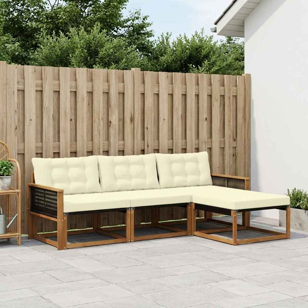 Outdoor-Sofagarnitur mit Kissen 4 pcs Natur und Creme