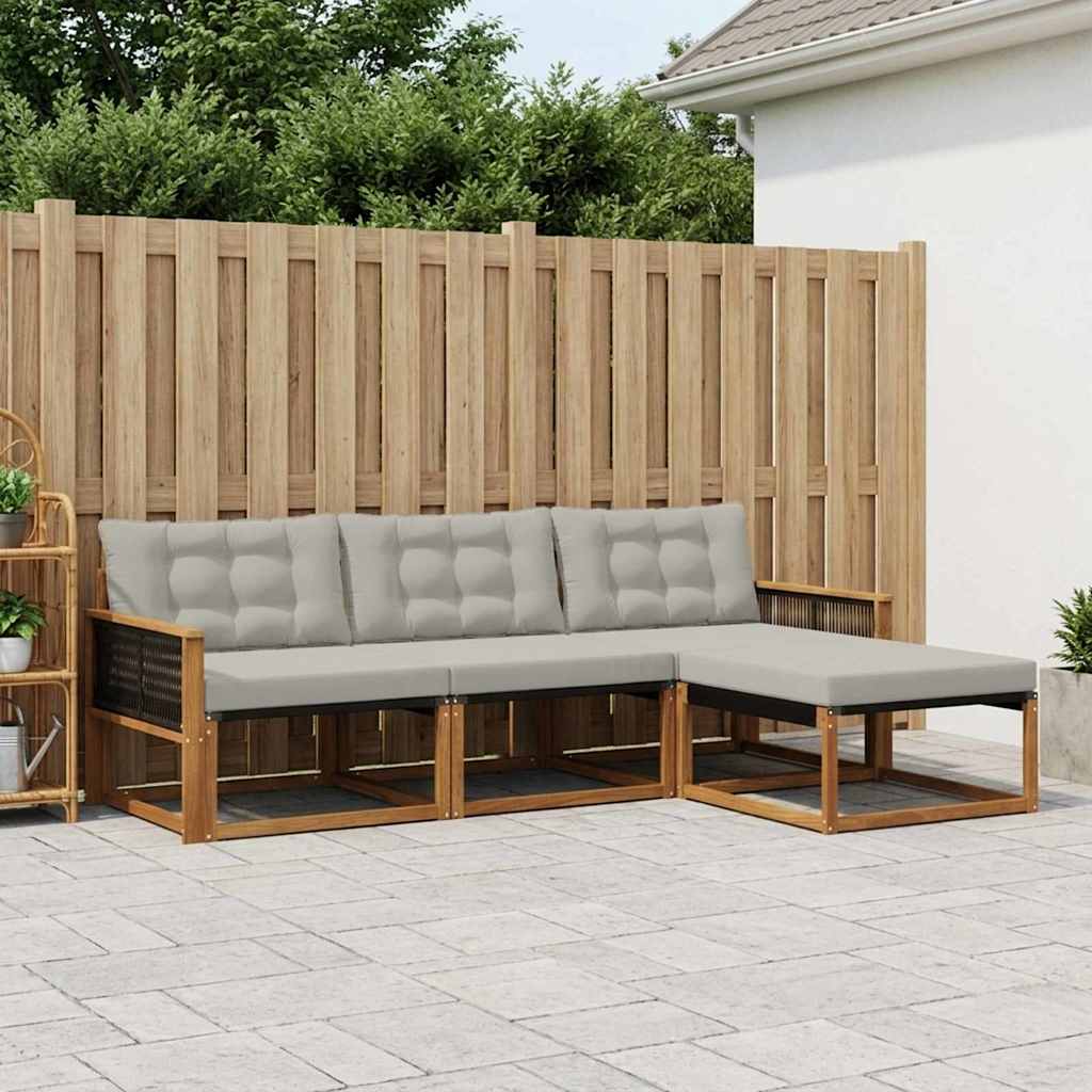 Outdoor-Sofagarnitur mit Kissen 4 pcs Natürlich und Hellgrau