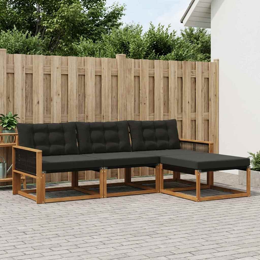 Outdoor-Sofagarnitur mit Kissen 4 pcs Natürlich und Schwarz
