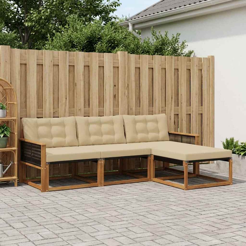 Outdoor-Sofagarnitur mit Kissen 4 pcs Natur und Beige