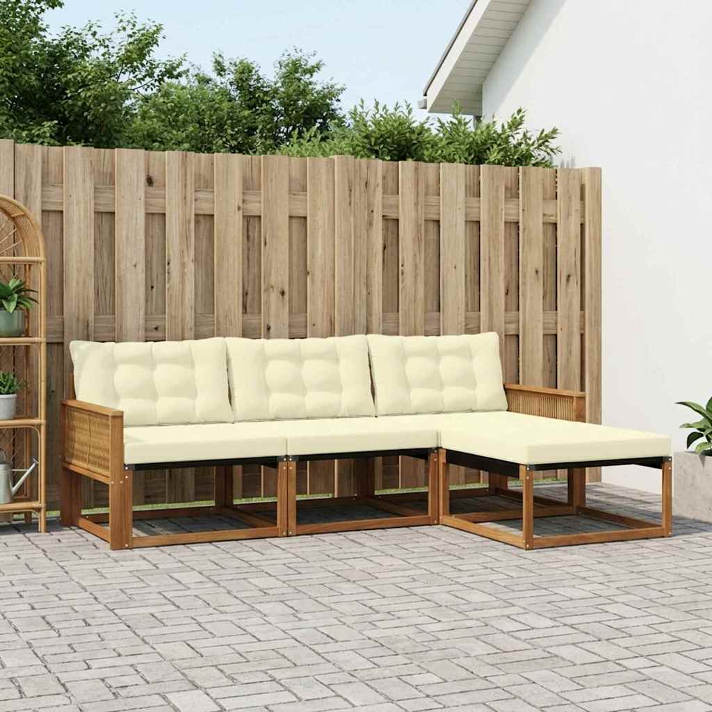 Outdoor-Sofagarnitur mit Kissen 4 pcs Natur und Creme