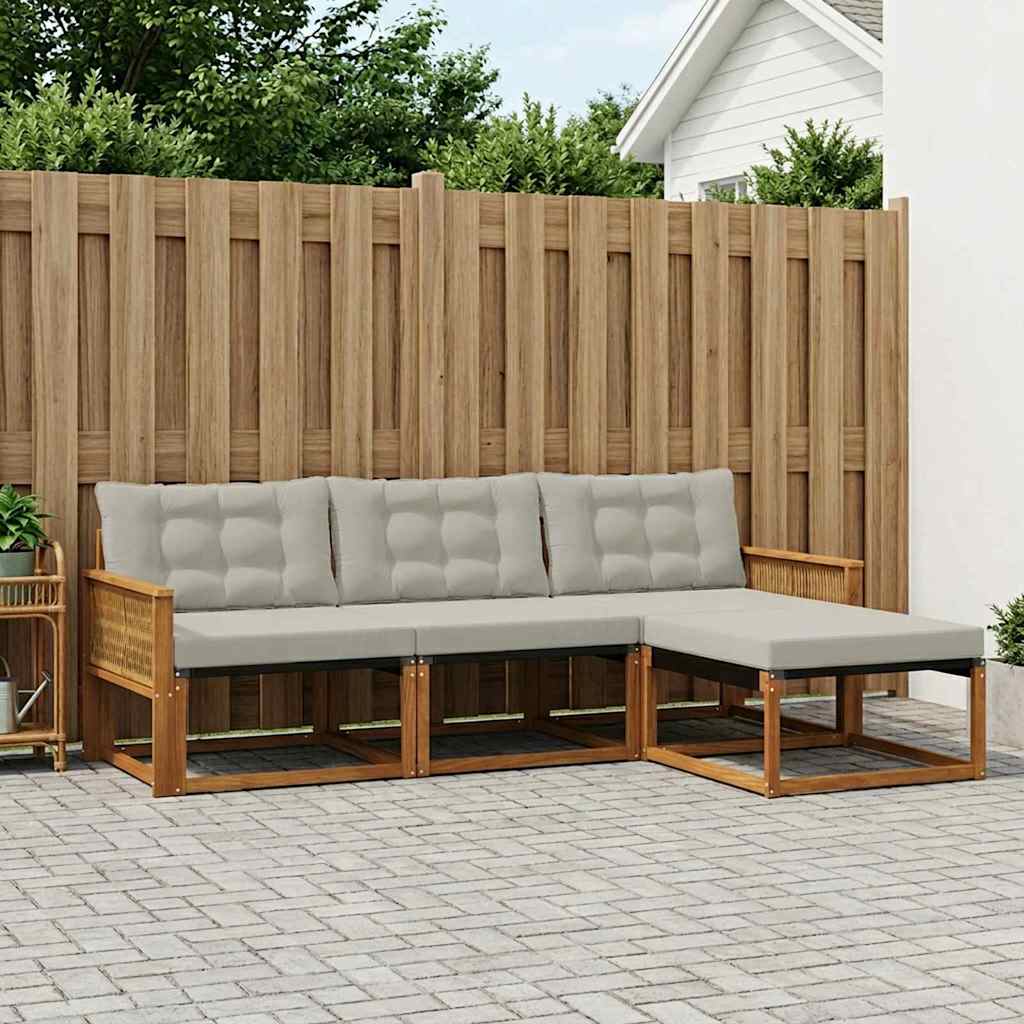 Outdoor-Sofagarnitur mit Kissen 4 pcs Natürlich und Hellgrau