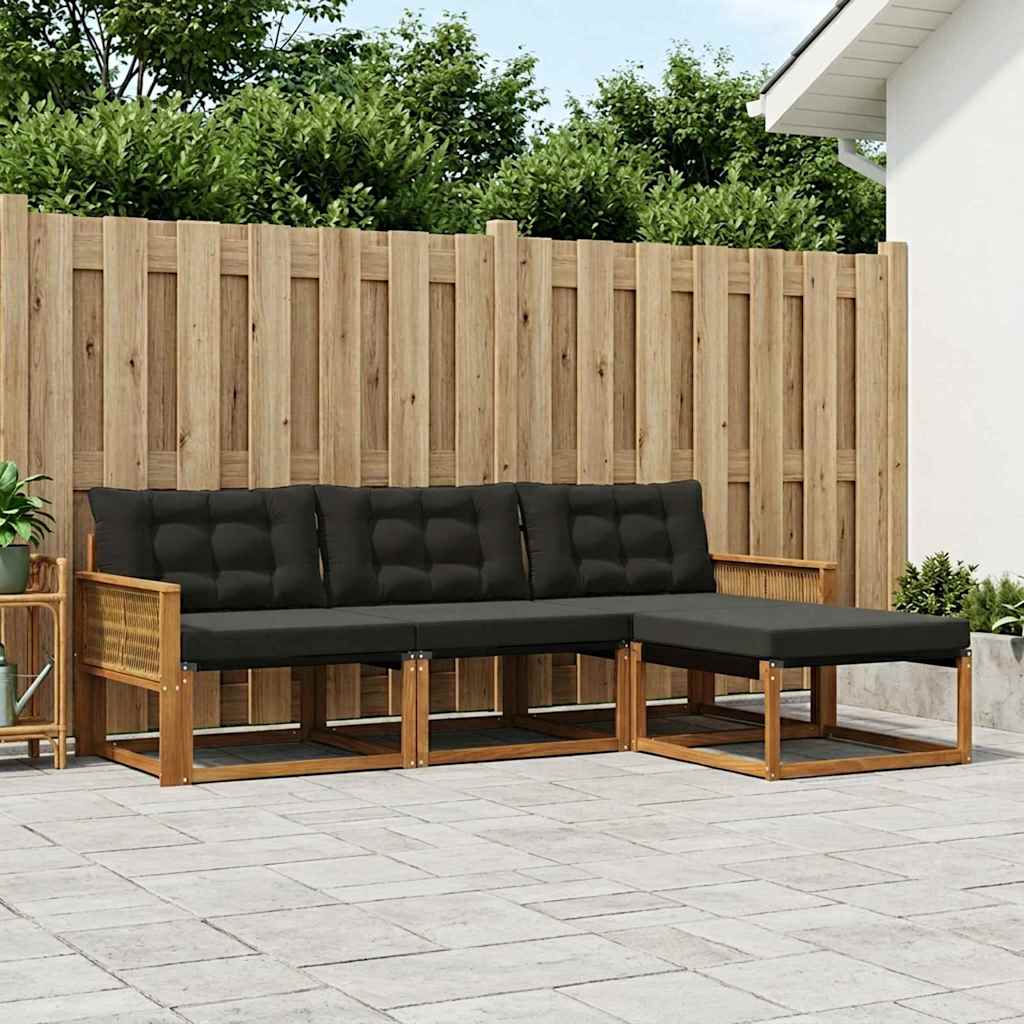 Outdoor-Sofagarnitur mit Kissen 4 pcs Natürlich und Schwarz