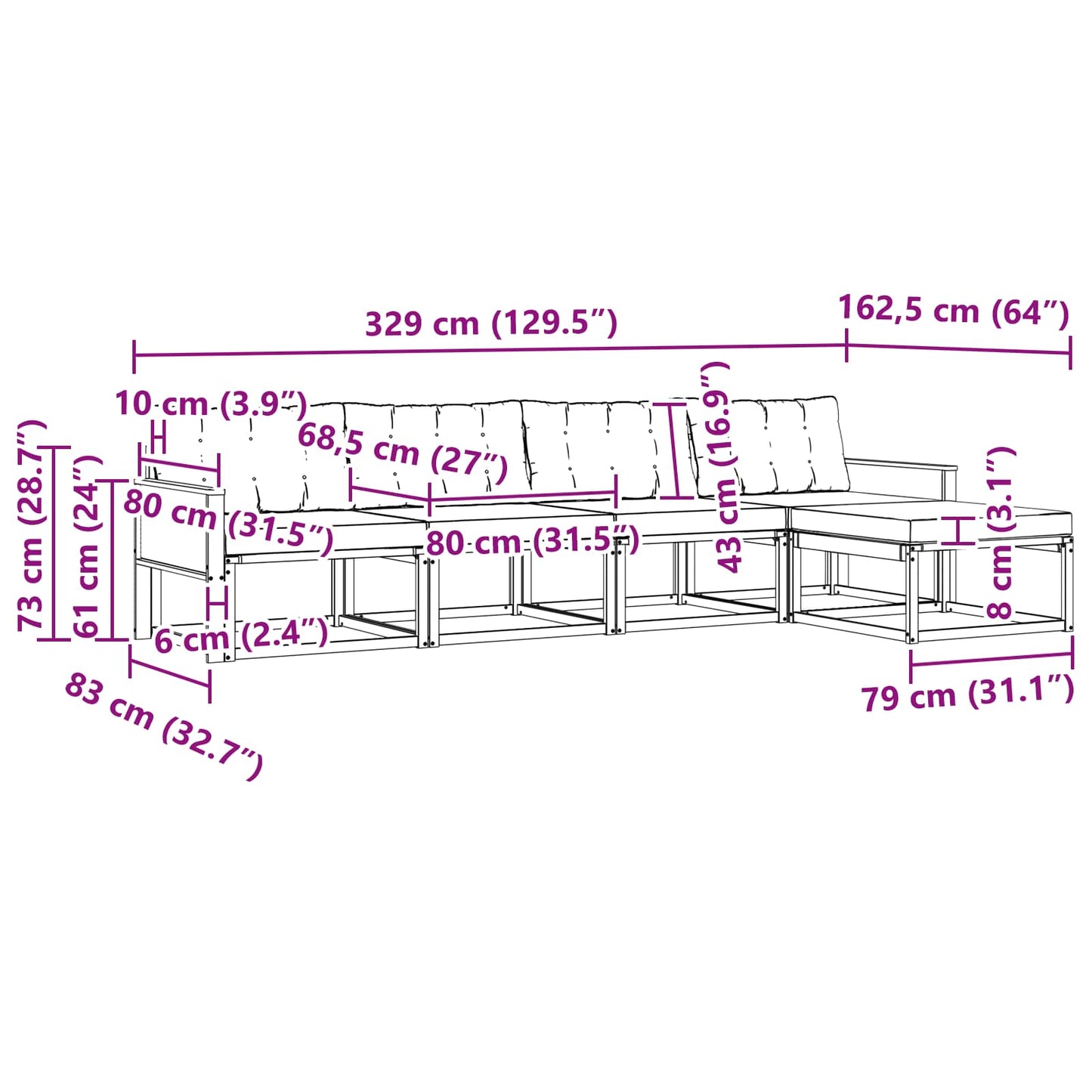 Outdoor-Sofagarnitur 5 stk. Natur und Creme