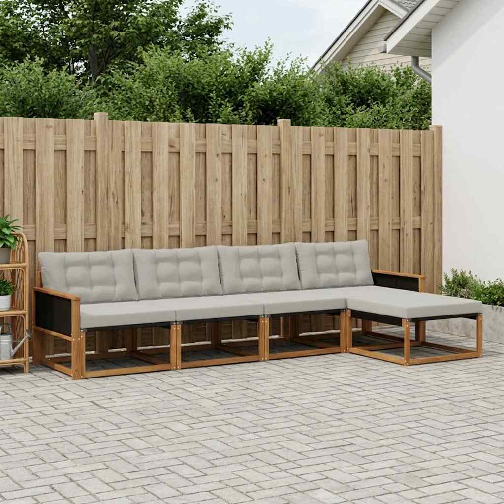 Outdoor-Sofagarnitur mit Kissen 5 pcs Natürlich und Hellgrau