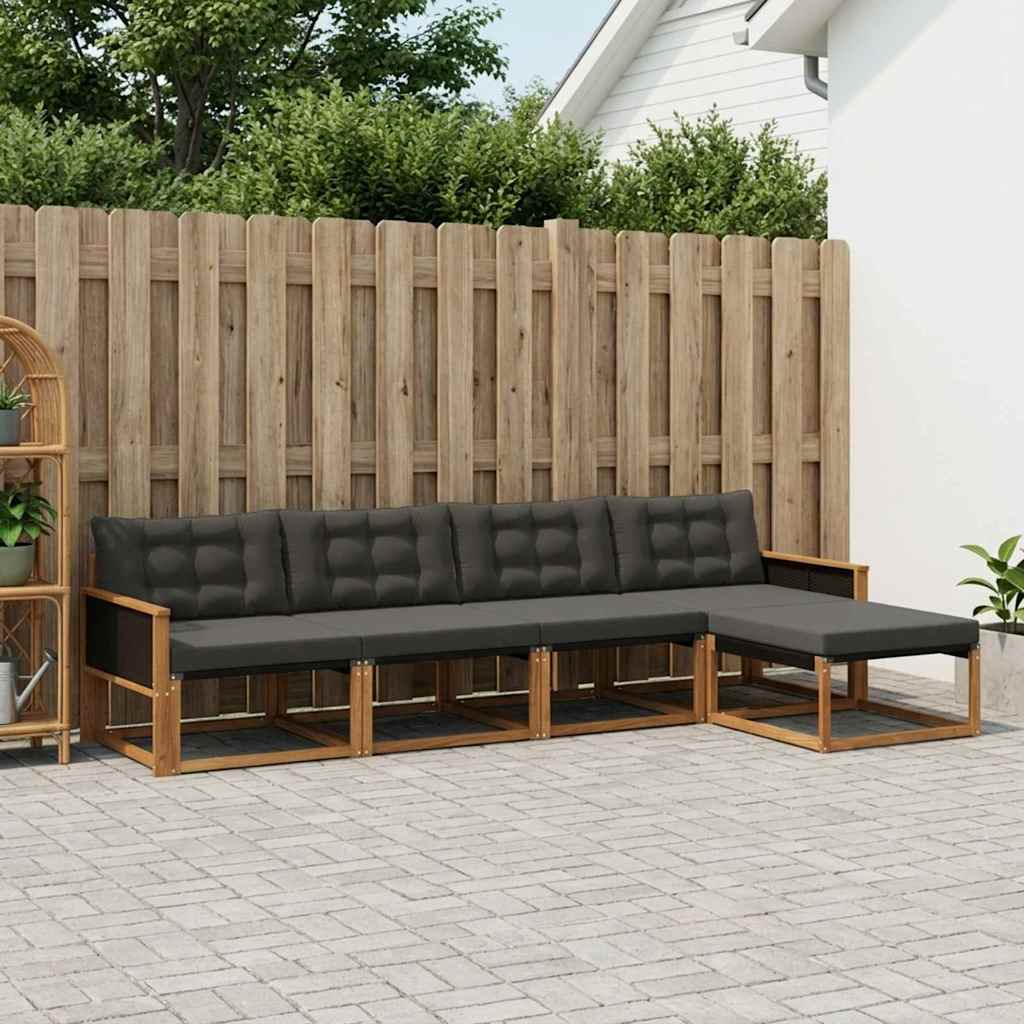 Outdoor-Sofagarnitur 5 stk. Natürlich und Schwarz