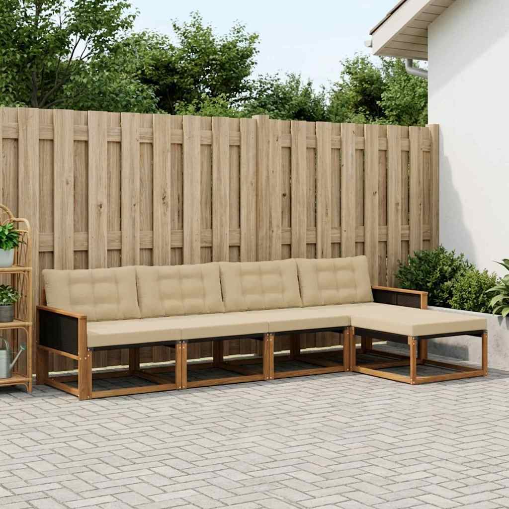 Outdoor-Sofagarnitur 5 stk. Natur und Beige