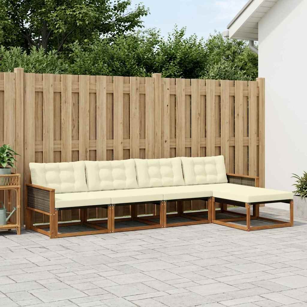 Outdoor-Sofagarnitur mit Kissen 5 pcs Natur und Creme