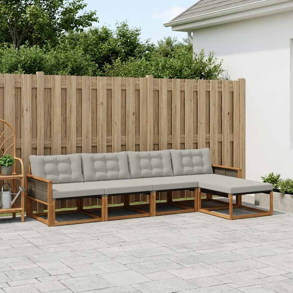 Outdoor-Sofagarnitur mit Kissen 5 pcs Natürlich und Hellgrau