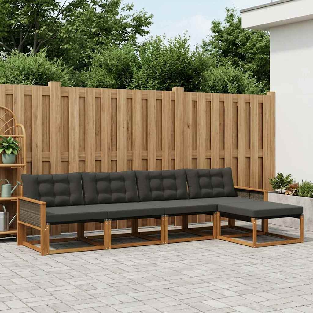 Outdoor-Sofagarnitur 5 stk. Natürlich und Schwarz