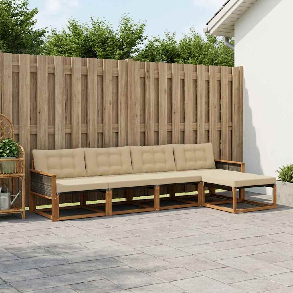 Outdoor-Sofagarnitur mit Kissen 5 pcs Natur und Beige
