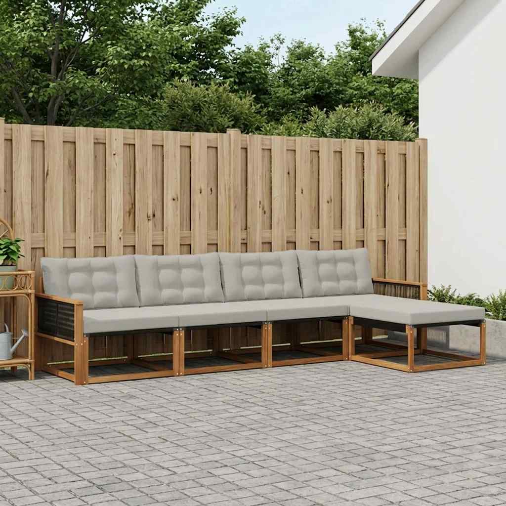 Outdoor-Sofagarnitur mit Kissen 5 pcs Natürlich und Hellgrau