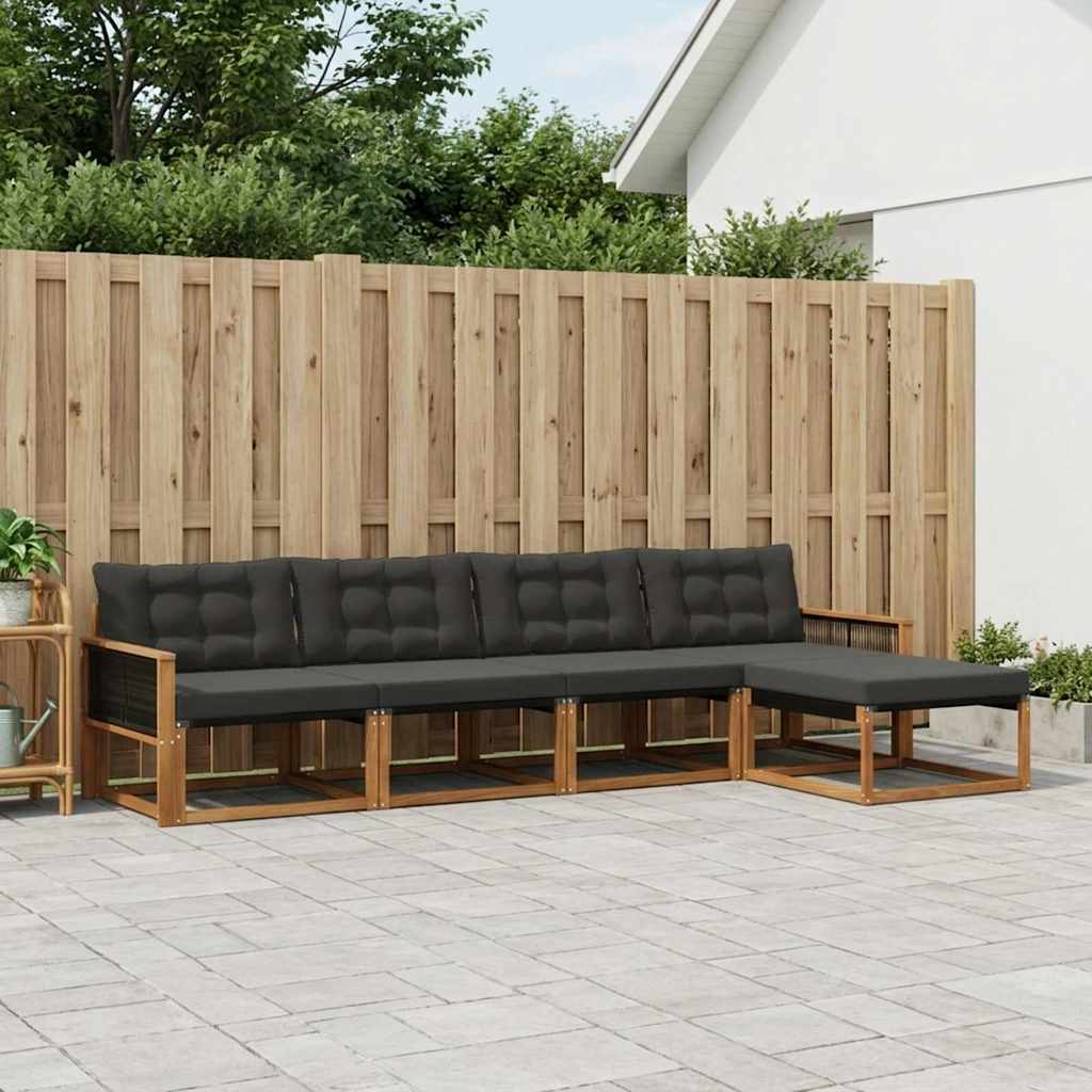 Outdoor-Sofagarnitur mit Kissen 5 pcs Natürlich und Schwarz