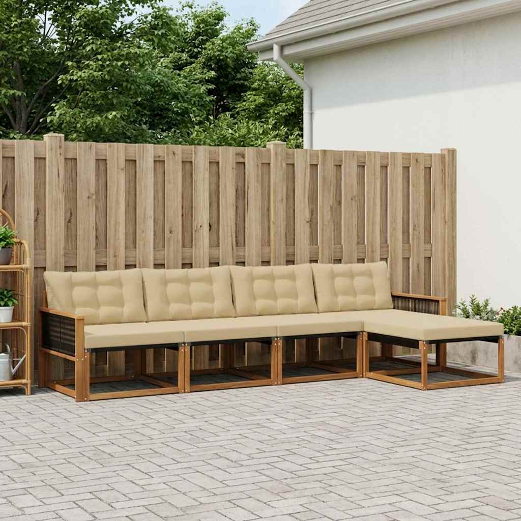 Outdoor-Sofagarnitur 5 stk. Natur und Beige