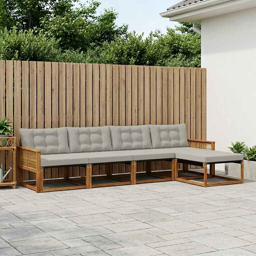 Outdoor-Sofagarnitur mit Kissen 5 pcs Natürlich und Hellgrau