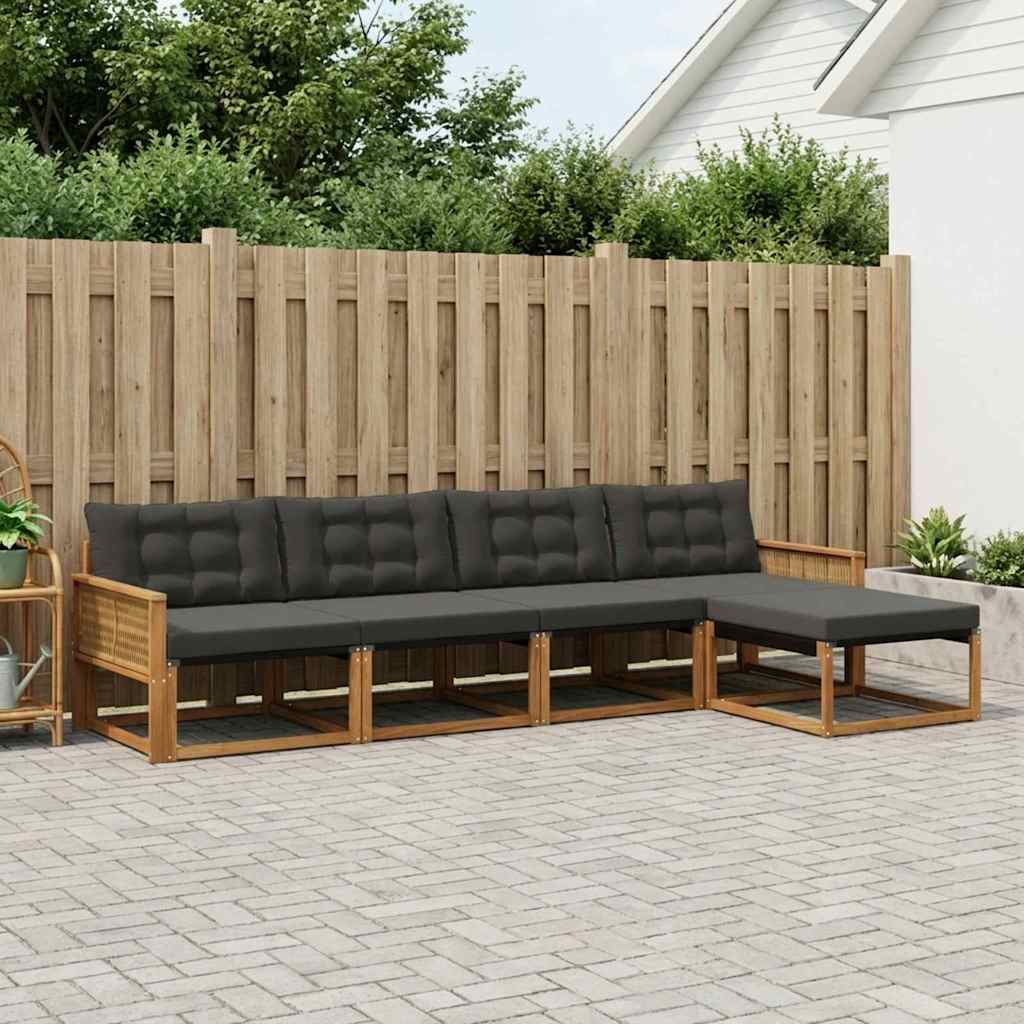 Outdoor-Sofagarnitur mit Kissen 5 pcs Natürlich und Schwarz