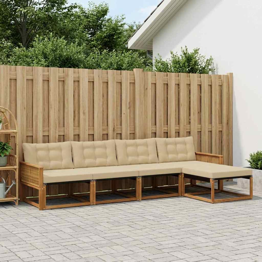 Outdoor-Sofagarnitur mit Kissen 5 pcs Natur und Beige