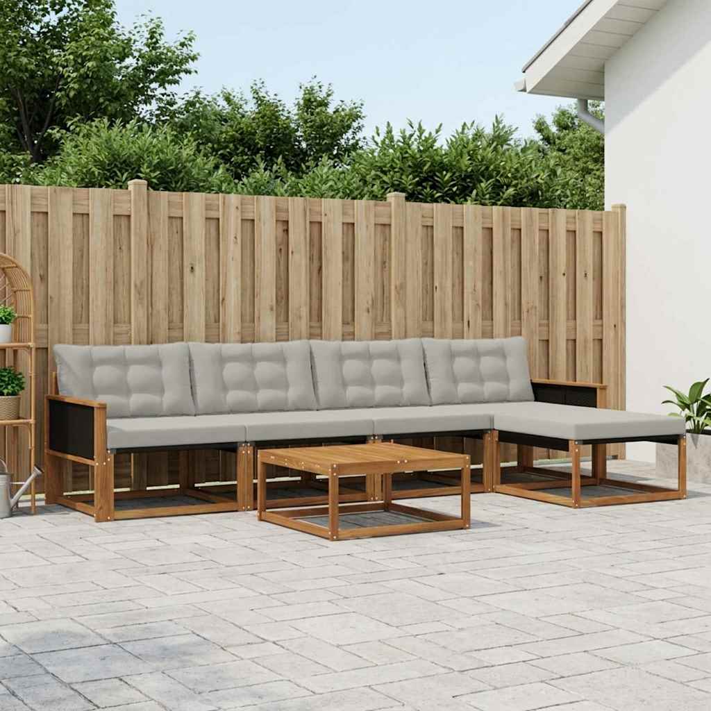 Outdoor-Sofagarnitur mit Kissen 6 pcs Natürlich und Hellgrau