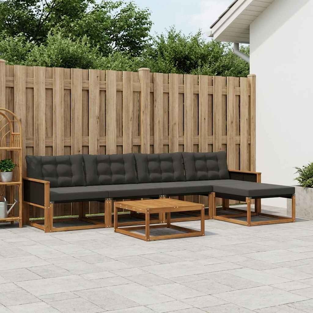 Outdoor-Sofagarnitur mit Kissen 6 pcs Natürlich und Schwarz