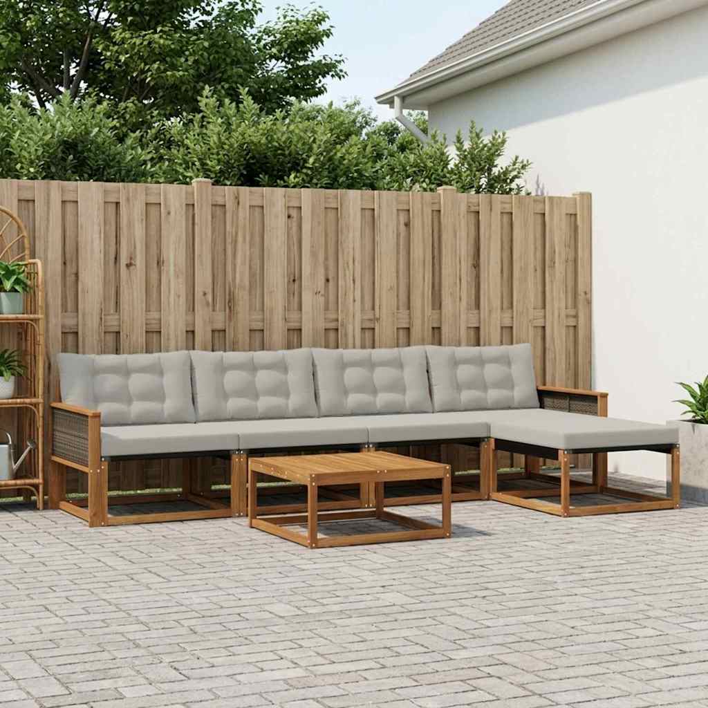 Outdoor-Sofagarnitur mit Kissen 6 pcs Natürlich und Hellgrau