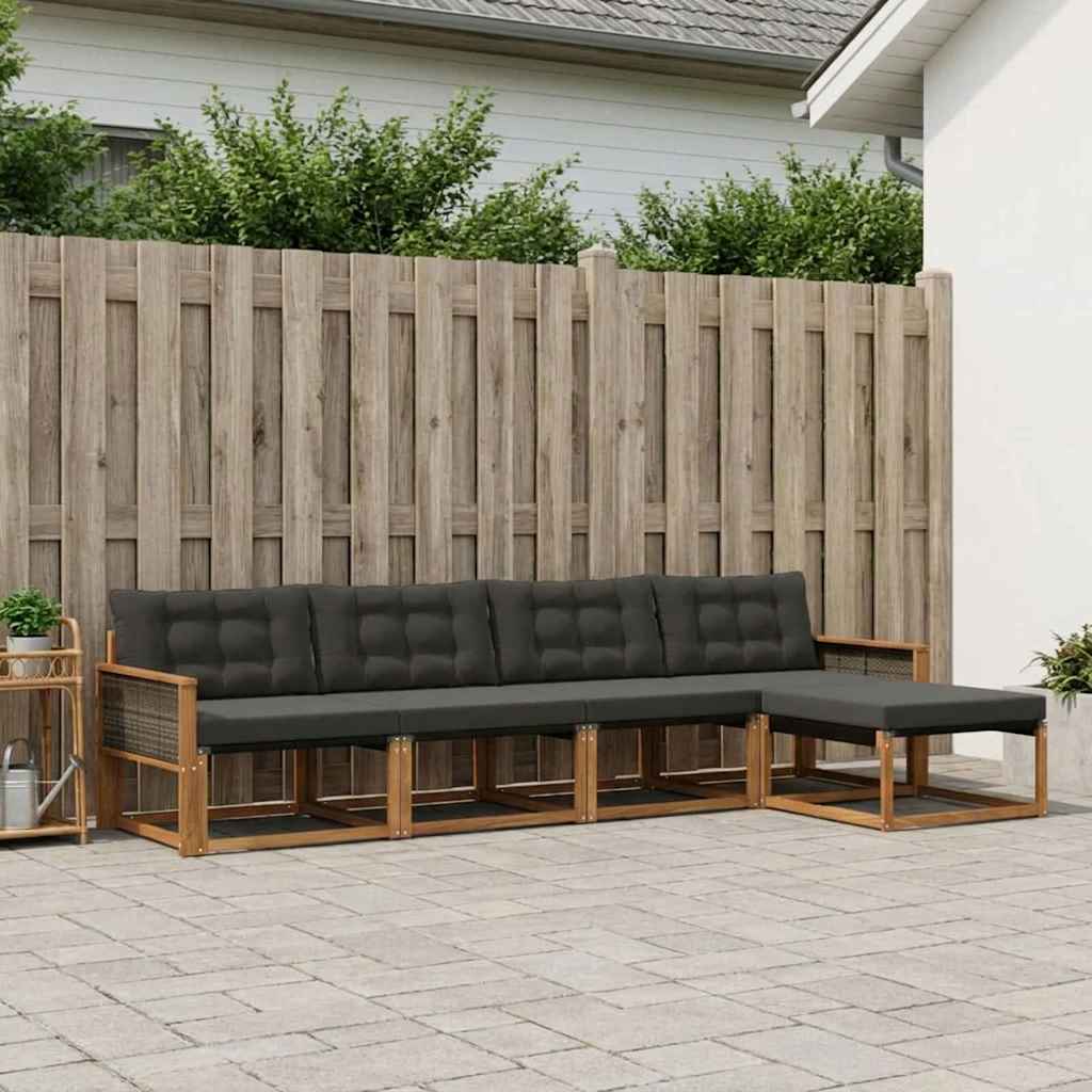 Outdoor-Sofagarnitur mit Kissen 6 pcs Natürlich und Schwarz